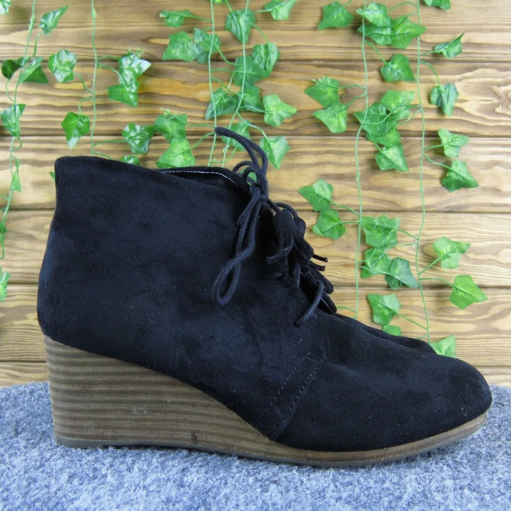 Dr Scholl's Dakota Women's 6.5 Wide Black Fabric Wedge Booties Comfort‎ Lace Up